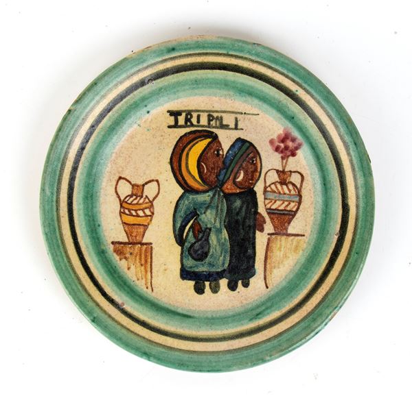 ANONIMO - Plate from Tripoli fair with women and amphoras