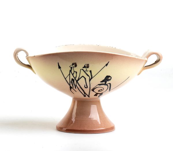 WALTER TORINO CERAMICHE - Cup with warriors decoration