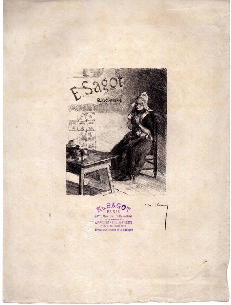 Alexandre Lunois - E. Sagot 18 Rue Guenegaud (jeune Fille Assise, Cousant)