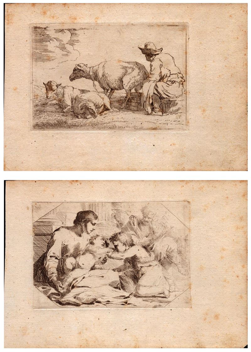 Riposo durante la fuga in Egitto | Pastore che munge una pecora