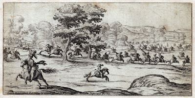 Scena di Cavalleria in un Paesaggio con Alberi