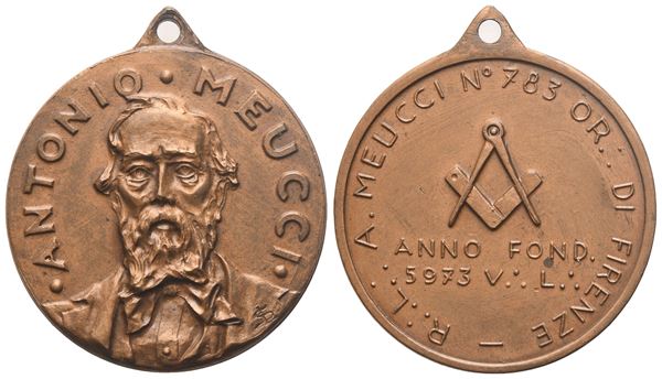 Medaglia R. L. "A. Meucci" N° 783 Or. Di Firenze, Anno Fond. 5973 V. L. (30,6 mm)  - Asta MASSONICA  Medaglie, Distintivi e Gioielli di Loggia  dai primi dell'800 al tardo ‘900 - Bertolami Fine Art - Casa d'Aste