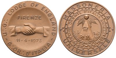 Medaglia U. G. "lodge Of England", Gr. Or. D'italia, Firenze 11-4-1973 (40,2 MM)