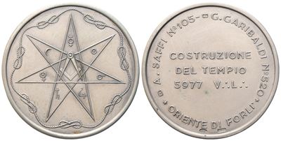 Medaglia A. Saffi N° 105 - G. Garibaldi N° 520, Oriente di Forlì, Costruzione del Tempio 5977 V. ...