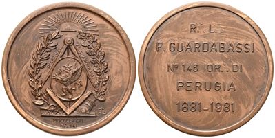 Medaglia R. L. "guardabassi" N° 146 Or. di Perugia 1881 - 1981 (51,3 MM)