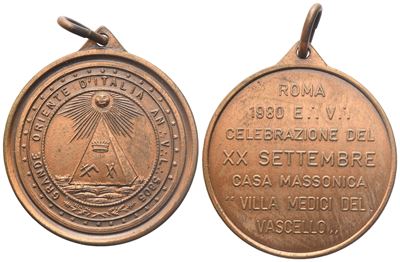 Medaglia Roma 1980 E. V. Celebrazione del XX Settembre Casa Massonica "villa Medici del Vascello"...