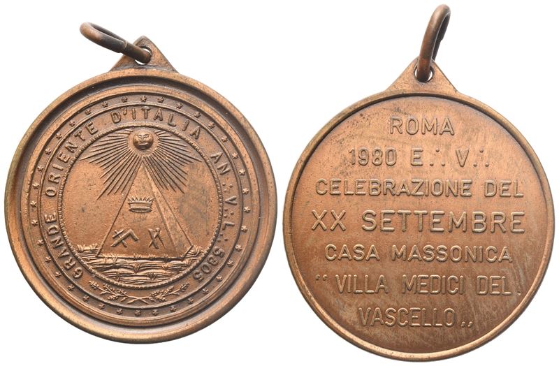 Medaglia Roma 1980 E. V. Celebrazione del XX Settembre Casa Massonica "villa Medici del Vascello"...
