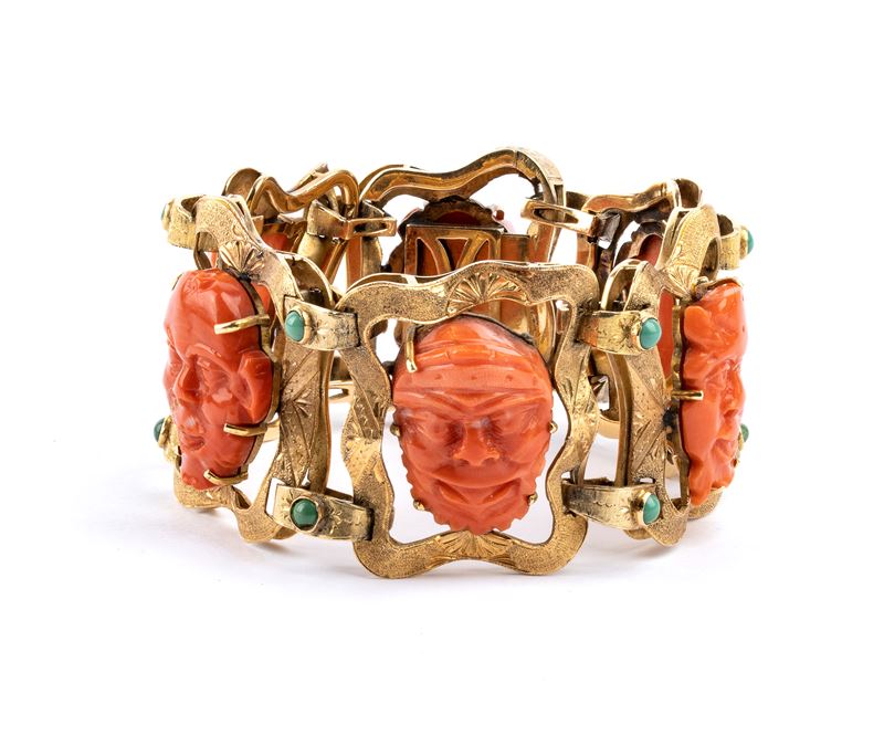 Ratta - Bracciale in oro giallo 18k con turchesi e coralli Cerasuolo