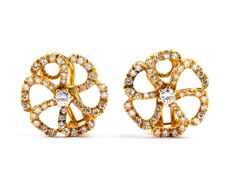 Orecchini, oro bianco e oro dorato 18k con diamanti