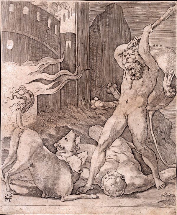 Jacopo Caraglio - Ercole e Cerbero, da Rosso Fiorentino