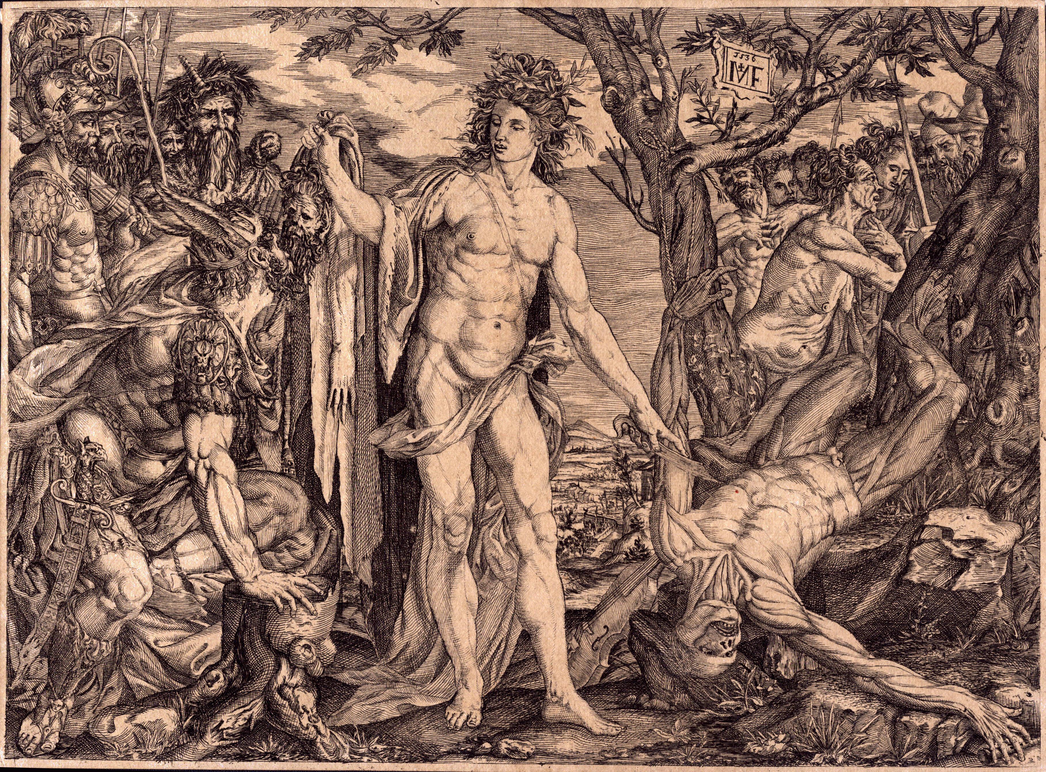 Apollo e Marsia e il giudizio di Mida, da Melchior Meier