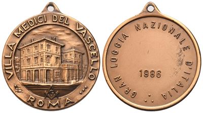 Medaglia Gran Loggia Nazionale D'italia, Villa Medici del Vascello, 1986, Ae (31 MM)