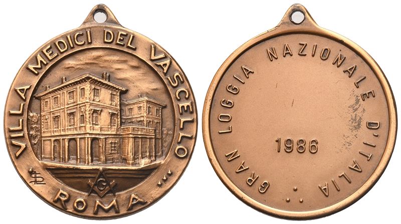 Medaglia Gran Loggia Nazionale D'italia, Villa Medici del Vascello, 1986, Ae (31 MM)