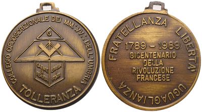 Medaglia Collegio Circoscrizionale dei MM. Vv. Dell'umbria, 1789-1989 Bicentenario della Rivoluzi...