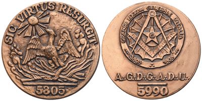 Medaglia Grande Loggia Generale D'italia "sic Virtus Resurgit", Ae (41,9 MM)