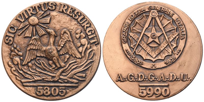 Medaglia Grande Loggia Generale D'italia "sic Virtus Resurgit", Ae (41,9 MM)