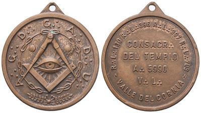 Medaglia R. L. 130 - R. L. 396 - R. L. 397 - R. L. 703 - Valle del Cornia, Consacr. del Tempio A....