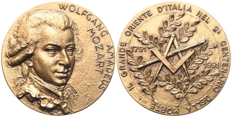 Medaglia "wolfgang Amadeus Mozart" il Grande Oriente D'italia nel 2° Centenario della Morte 1791 ...