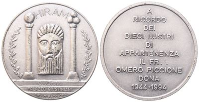 Medaglia "hiram", a Ricordo dei Dieci Lustri di Appartenenza il Fr. Omero Piccione Dona 1944 - 19...