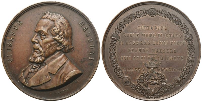 Medaglia "giuseppe Mazzoni", Cittadino Esule Uomo di Stato di Austere Civili Virtù Grande Maestro...