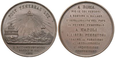 Medaglia G. Ricciardi Contro Concilio Vaticano I°, Ae (44 MM)