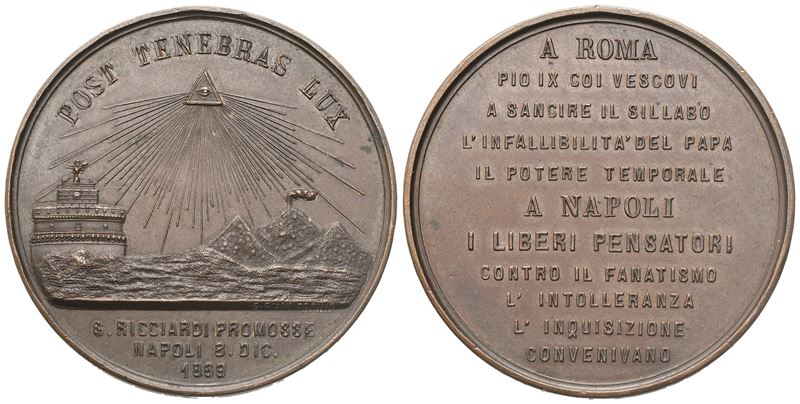 Medaglia G. Ricciardi Contro Concilio Vaticano I°, Ae (44 MM)
