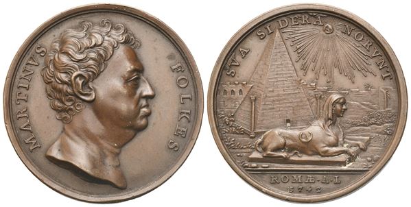 Medaglia "Martinus Folkes", Roma A. L. 5742, AE (37 mm)  - Asta MASSONICA  Medaglie, Distintivi e Gioielli di Loggia  dai primi dell'800 al tardo ‘900 - Bertolami Fine Art - Casa d'Aste