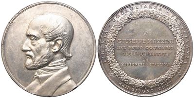 Medaglia Massoneria Italiana "a Giuseppe Mazzini nel Primo Centenario dalla Sua Nascita" XXII Giu...