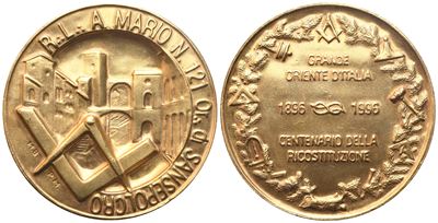 Medaglia R. L. "a. Mario" N° 121 Or. di Sansepolcro, 1896 - 1996 Centenario della Ricostruzione (...