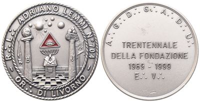 Medaglia R. L. "adriano Lemmi" N° 704 Or. di Livorno, Trentennale della Fondazione 1969 - 1999 E....