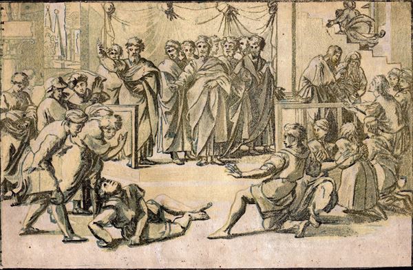Ugo da Carpi - La morte di Anania, da Raffaello