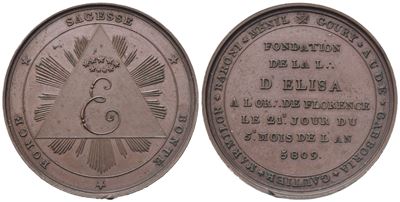 Medaglia Fondation De la L. "D' Elisa" a L Or. De Florence le 21° Jour Du 5° Mois De L' An 5809, ...