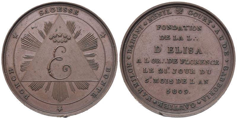 Medaglia Fondation De la L. "D' Elisa" a L Or. De Florence le 21° Jour Du 5° Mois De L' An 5809, ...