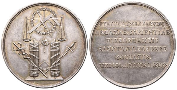Medaglia Unione L. Francesi e Italiane (40,2 mm)  - Auction MASONIC MEDALS & JEWELS From the Early 19th to the Late 20th Century - Bertolami Fine Art - Casa d'Aste
