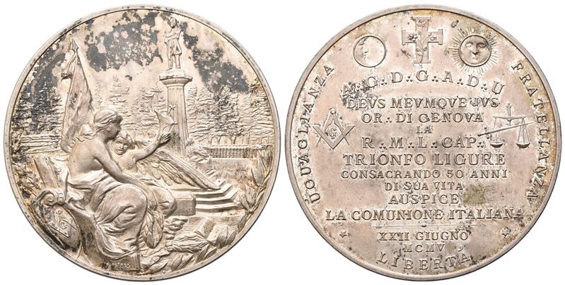 Medaglia Or. di Genova la R. M. L. Cap. Trionfo Ligure Consacrando 50 Anni di Sua Vita Auspice la...