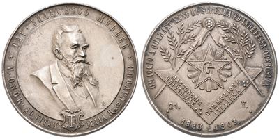 Medaglia Cav. F. Muller, Omaggio a Quarant'anni di Strenua ed Indefessa Operosità, 21-V-1863 - 19...