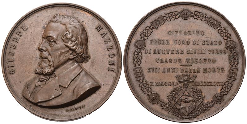 Medaglia "giuseppe Mazzoni", Cittadino Esule Uomo di Stato di Austere Civili Virtù Grande Maestro...