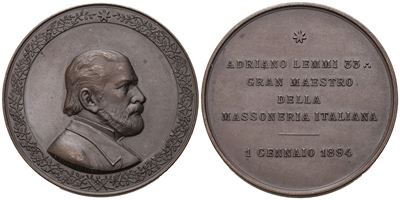 Medaglia "adriano Lemmi" 33, Gran Maestro della Massoneria Italiana, 1 Gennaio 1894, Ae (55,4 MM)