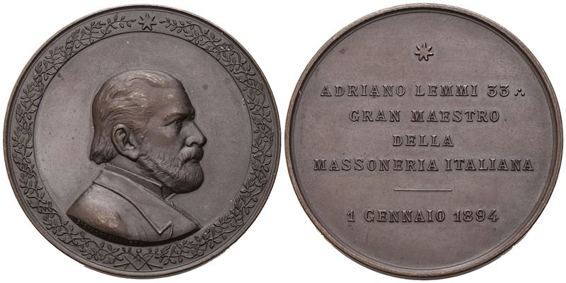 Medaglia "adriano Lemmi" 33, Gran Maestro della Massoneria Italiana, 1 Gennaio 1894, Ae (55,4 MM)