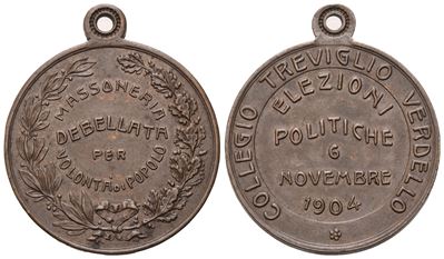 Medaglia Massoneria Debellata per Volontà di Popolo, Collegio Treviglio Verdello, Elezioni Politi...