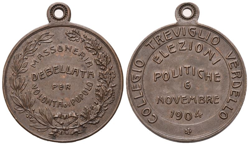 Medaglia Massoneria Debellata per Volontà di Popolo, Collegio Treviglio Verdello, Elezioni Politi...