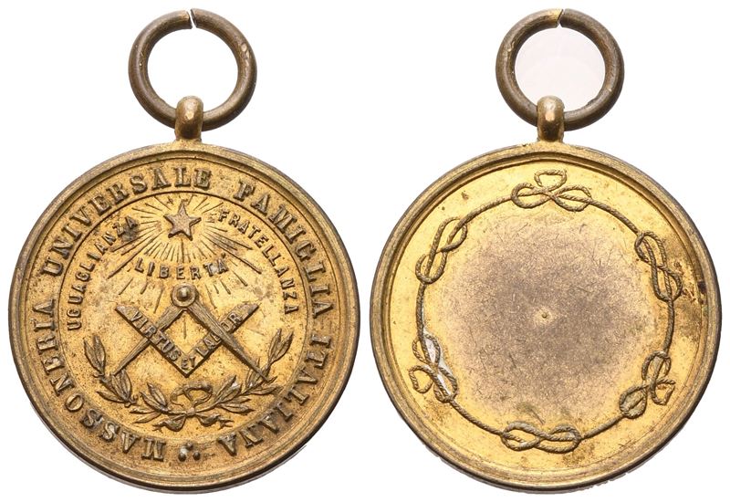 Medaglia Massoneria Universale Famiglia Italiana, 1892, Ae (24,2 MM)