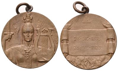 Medaglia R. L. "lira e Spada" N° 168, 25 Anni dalla Costituzione, 28 Dic. 1898 - 28 Dic. 1923 (28...