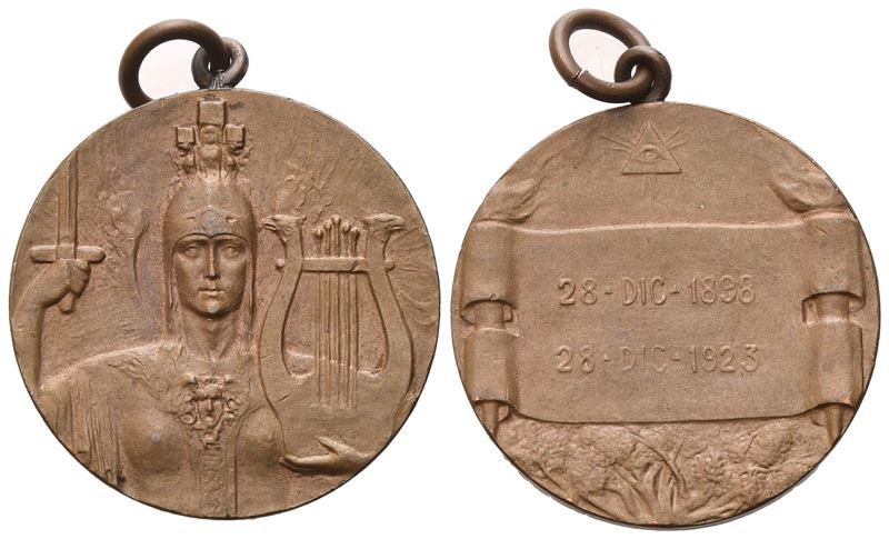 Medaglia R. L. "lira e Spada" N° 168, 25 Anni dalla Costituzione, 28 Dic. 1898 - 28 Dic. 1923 (28...