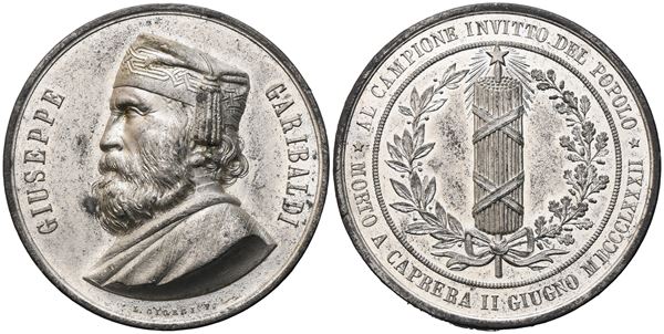 Medaglia "Giuseppe Garibaldi", Al Campione Invitto Del Popolo, Morto A Caprera II Giugno MDCCCLXXXII (50,9 mm)  - Auction MASONIC MEDALS & JEWELS From the Early 19th to the Late 20th Century - Bertolami Fine Art - Casa d'Aste