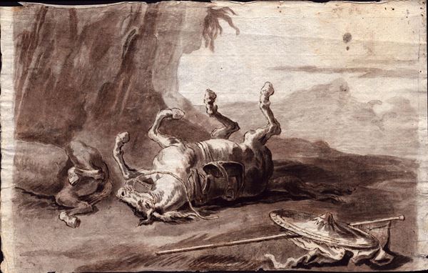 Giandomenico Tiepolo - Two horses fallen in battle 