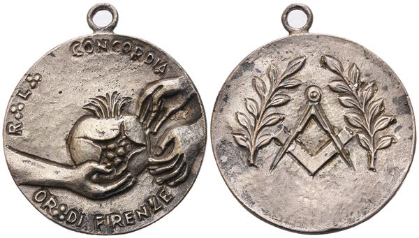 Medaglia R. L. "Concordia" Or. Di Firenze (35,2 mm)  - Auction MASONIC MEDALS & JEWELS From the Early 19th to the Late 20th Century - Bertolami Fine Art - Casa d'Aste