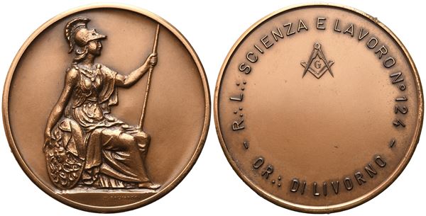 Medaglia R. L. "Scienza E Lavoro" N° 124 - Or. Di Livorno (52,8 mm)  - Auction MASONIC MEDALS & JEWELS From the Early 19th to the Late 20th Century - Bertolami Fine Art - Casa d'Aste