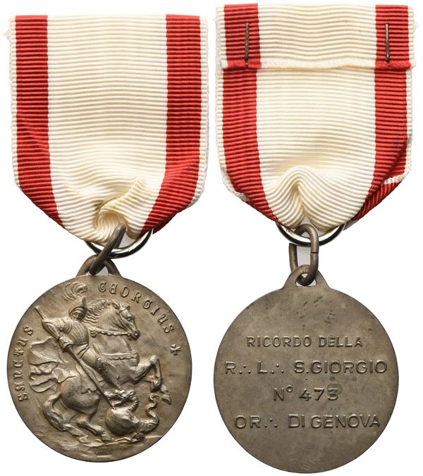 Medaglia Ricordo Della R. L. "S. Giorgio" N° 473 Or. Di Genova (33,2 mm)  - Auction MASONIC MEDALS & JEWELS From the Early 19th to the Late 20th Century - Bertolami Fine Art - Casa d'Aste