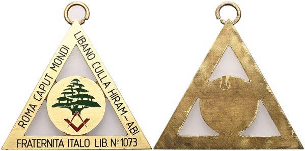 Medaglia Roma Caput Mundi Libano Culla Hiram - Abi "Fraternità Italo Lib." N° 1073 (54,7 mm)  - Auction MASONIC MEDALS & JEWELS From the Early 19th to the Late 20th Century - Bertolami Fine Art - Casa d'Aste